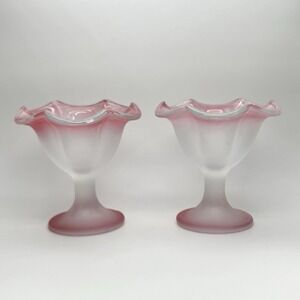 KIG Indonesia Frosted Pink Ruffle Edge Sherbet Sundae Glass Set 5" Dessert